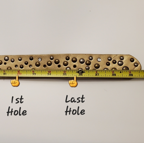 Medium Gold Riveted/Studded Thick Leather Belt 32" to 36" - Picture 3 of 14